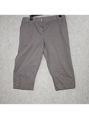Studio Works Womens 16W Taupe Capris With Lace-Up Detail & Button Closure